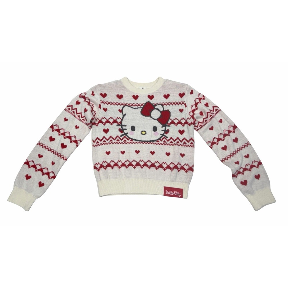 Hello Kitty H&M Kids Sweater Hearts Sanrio Cream Red Size 12/14 Valentine